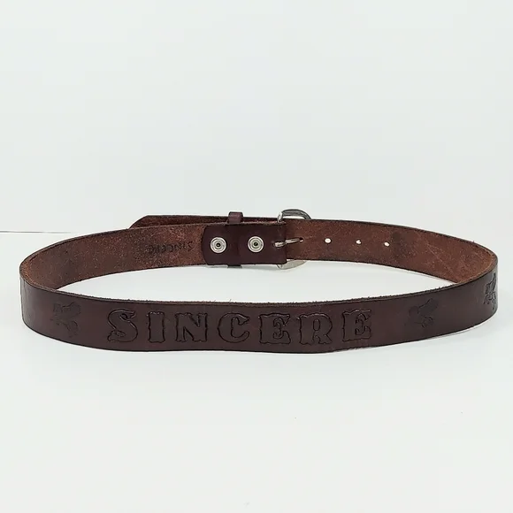 SINCERE Vintage Hand-Crafted Brown Leather Belt 36 - Picture 4 of 13